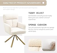 Vista 5 de Teddy - Silla de escritorio de oficina sin ruedas, moderna silla de tocador con patas doradas, silla de acento Boucle, asiento ancho, sillón
