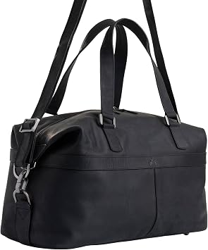 Black Top Grain Leather Duffle Bag for Men & Women - Large, Durable, Leather Travel Bag with Adjustable Shoulder Strap, Spacious Design for Weekend Getaways & Business Trips