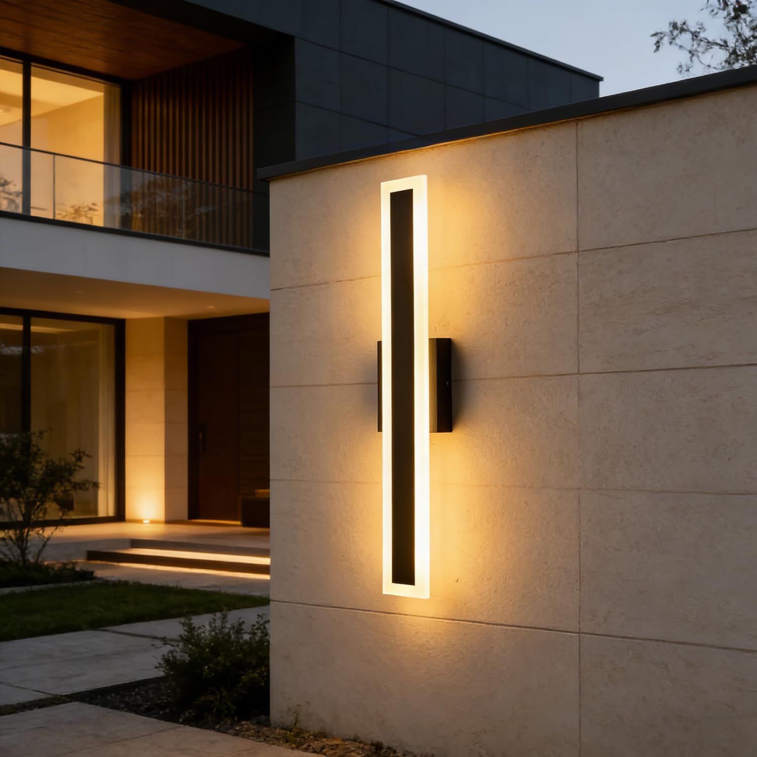 DANSEER Modern Outdoor LED Wall Light - 12W 3000K Warm White Wall Sconce Black Exterior Lights, IP65 Waterproof Anti-Rust Linear Light with Frosted Acrylic Shade for Hallway, Garage, Porch
