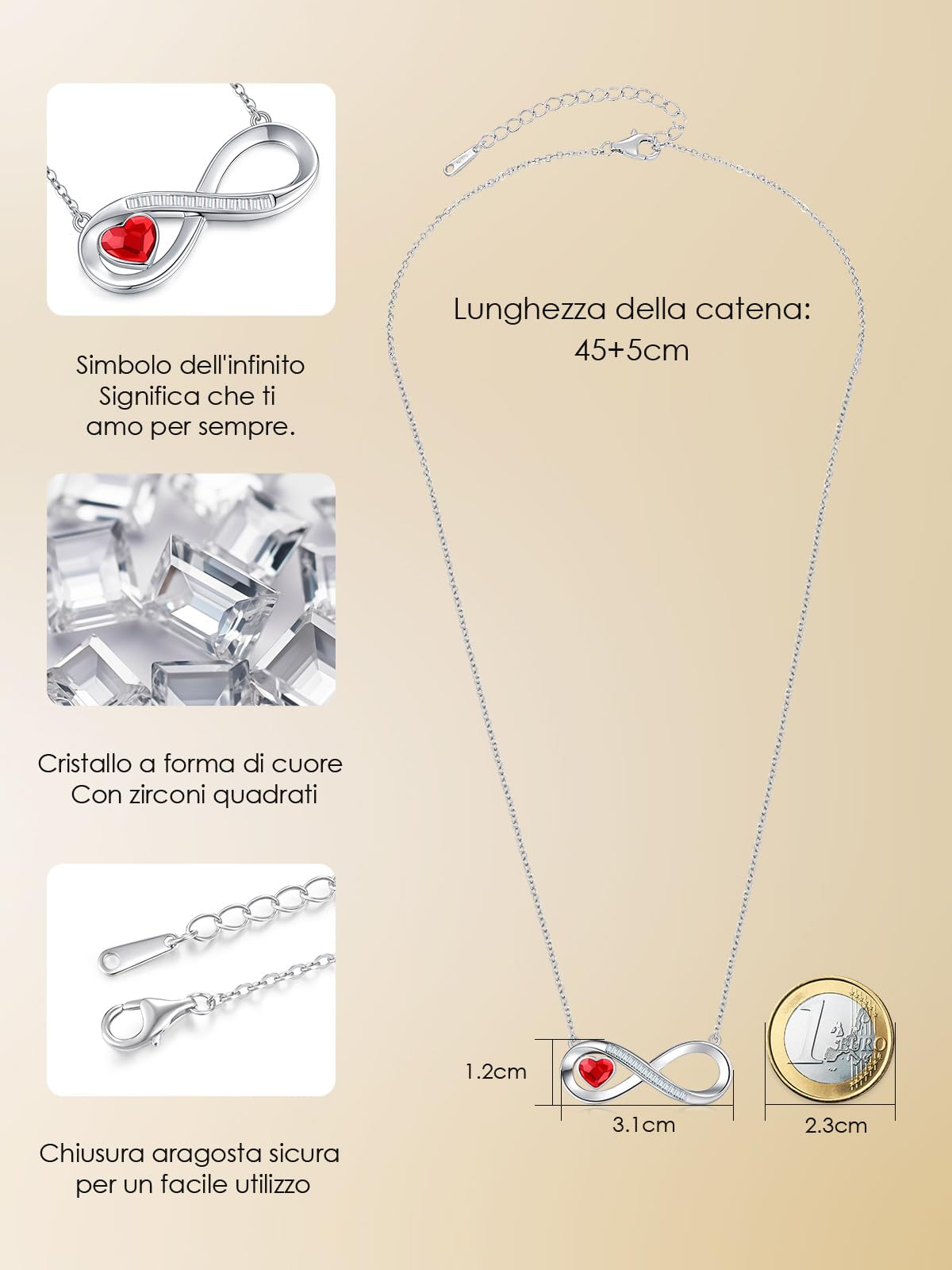 LOUISA SECRET Regalo Natale Collana Donna in Argento 925, Ciondolo a catena di Cristallo con Zirconi, Compleanno San Valentino Festa della Mamma Regalo gioiello per la donna Migliore amica