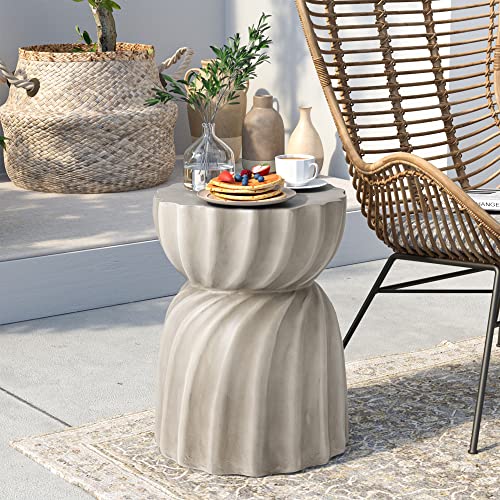 Sunbury Concrete Side Table Set Of 2, Outdoor Side Table For Patio, 14" Outdoor Accent Table Patio Side Table End Table In Light Gray, Ceramic Side Table Garden Stool Log Table #TOP1