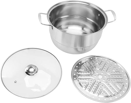 Stainless Steel Steam Pot,Steamer for Cooking,Multipurpose Thickened Food Steamer Multi Layer Large Capacity Martensite Steaming Pot with Glass LidDouble layer