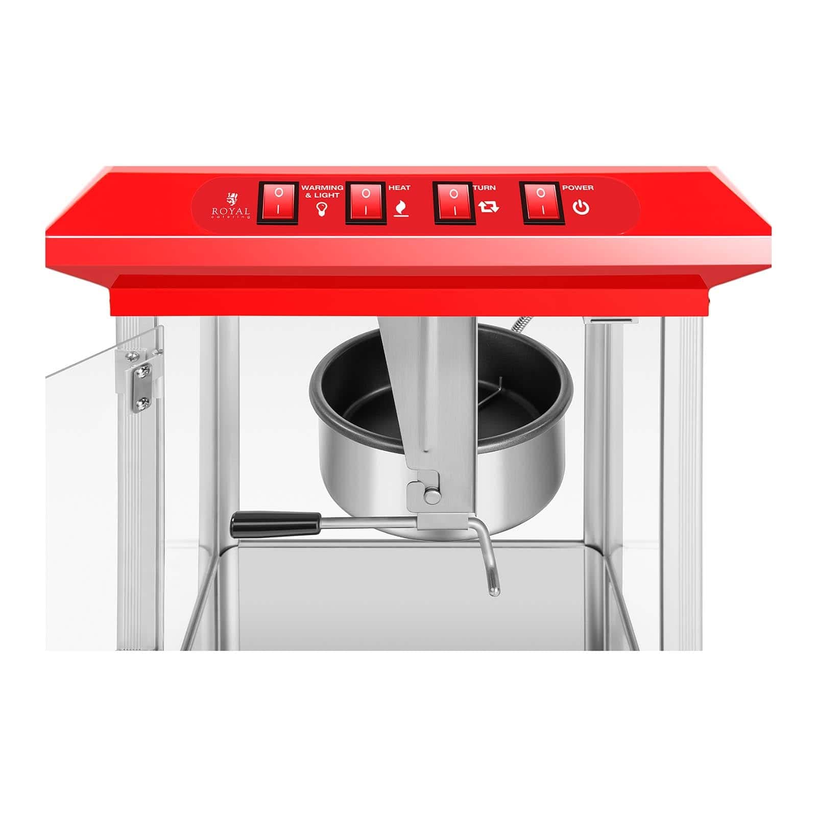 Royal Catering Maszyna do popcornu (1300 W, czas przygotowania 180 s, powłoka nieprzywierająca, maks. pojemność kociołka 1,5 l, w zestawie z miarką) czerwona maszyna do robienia popcornu
