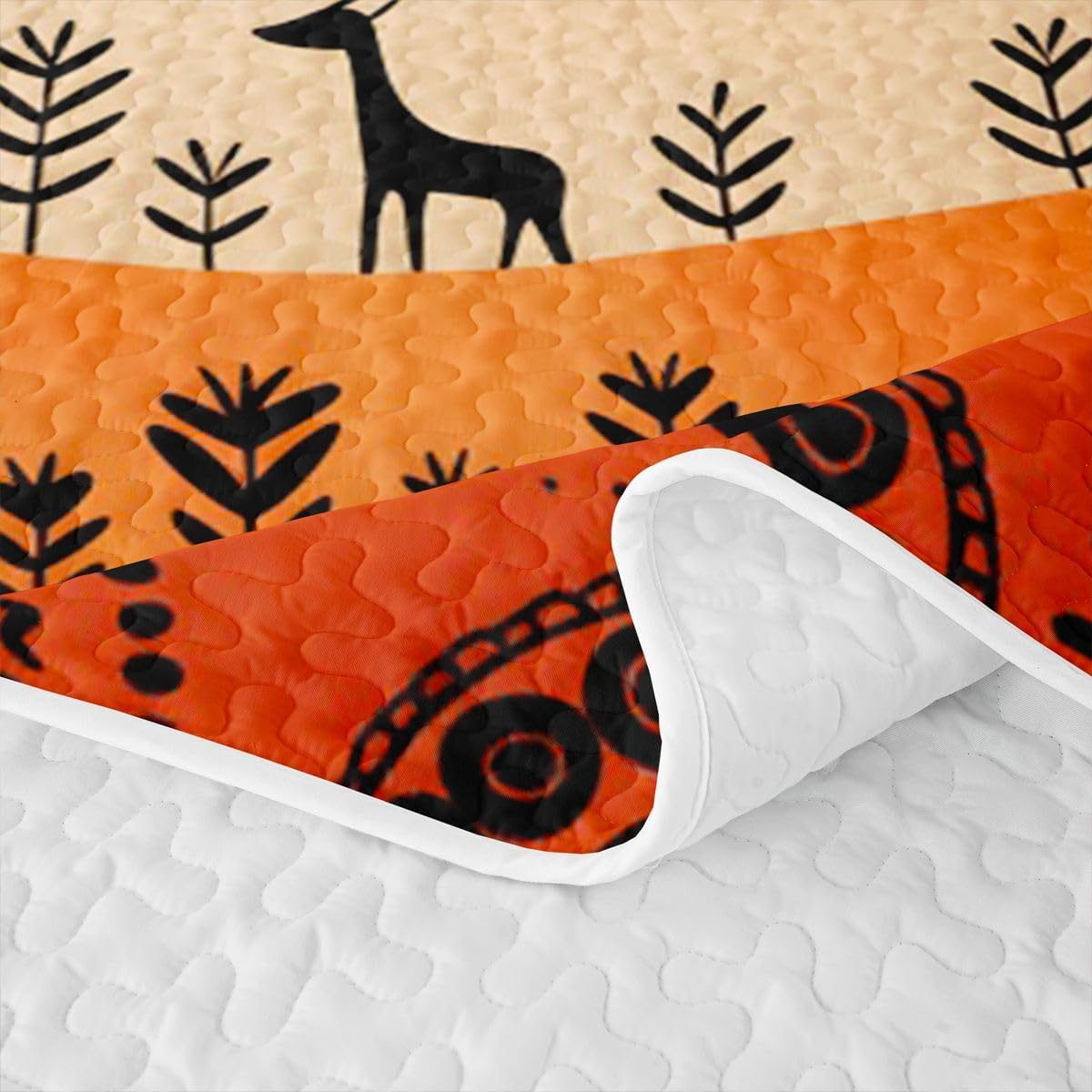Manfei Tribal Deer Quilt Set Aztec Boho Quilt Bedding Kids Boys Girls Animal Ethnic Bed Covers for All Season with 1 Pillow Sham Twin Size Orange Blue