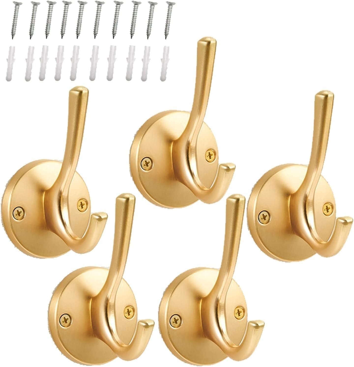 LCANALLYMS Wall hooks, 5 Pack Big Heavy Duty Dual Coat Hooks Wall Mounted with Screws Robe Rustic Utility for Hanging Towel Hat Cup Key(D)