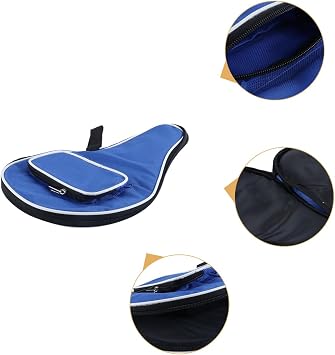 Waterproof Table Tennis Bat Bag Oxford Cloth Sponge Pouch Racket Cover with Extra Ball Compartment for 3 Balls Portable Handle Blue
