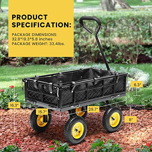 Vivohome Heavy Duty 400Lb Steel Garden Cart With Heavy Duty 176 Lbs Capacity Collapsible Folding Outdoor Utility Wagon Patio Garden Cart #TOP7