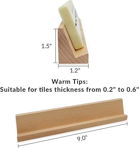 Miniatura 4 de Juego de 4 bandejas de dominó de madera, juego de 4 soportes de dominó, 4 estantes de madera de haya para juego de azulejos de dominó, azulejos no