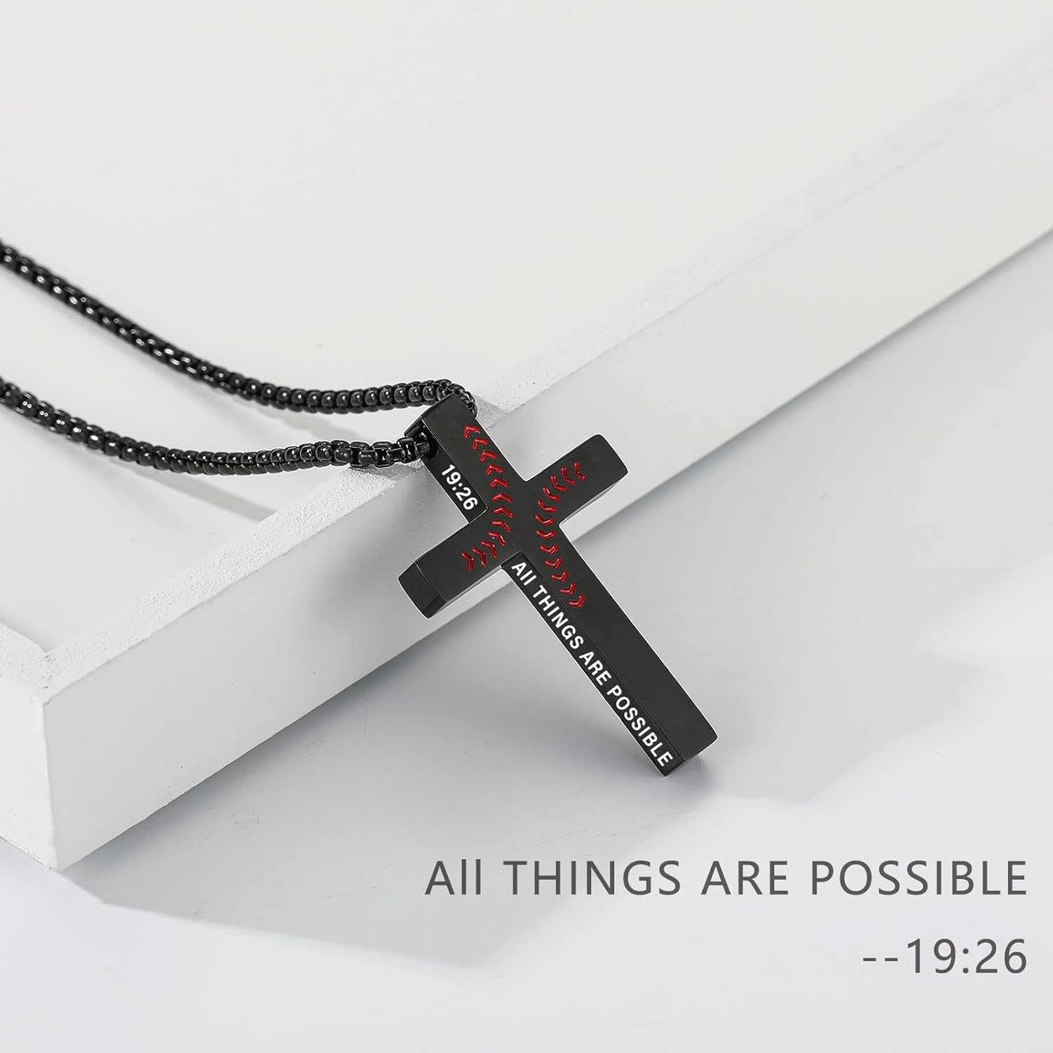 Baseball Bible Verse Cross Necklace for Boys Men, Stainless Steel Cross Pendant Baseball Valentines Christian Religious Jewelry Christmas Gifts for Teen Boys Kids Teens - Image 2