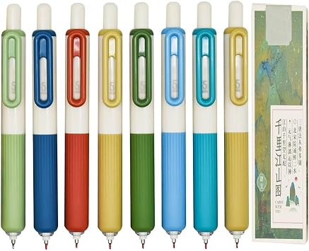 Maydahui 8 Pcs Colorful Short Round Pocket Pens Retractable Tremor Parkinson Pens Arthritis Hands Gel Pen Comfort Grip Retro Short Fat Pen Black Ink for Shcool Office Party