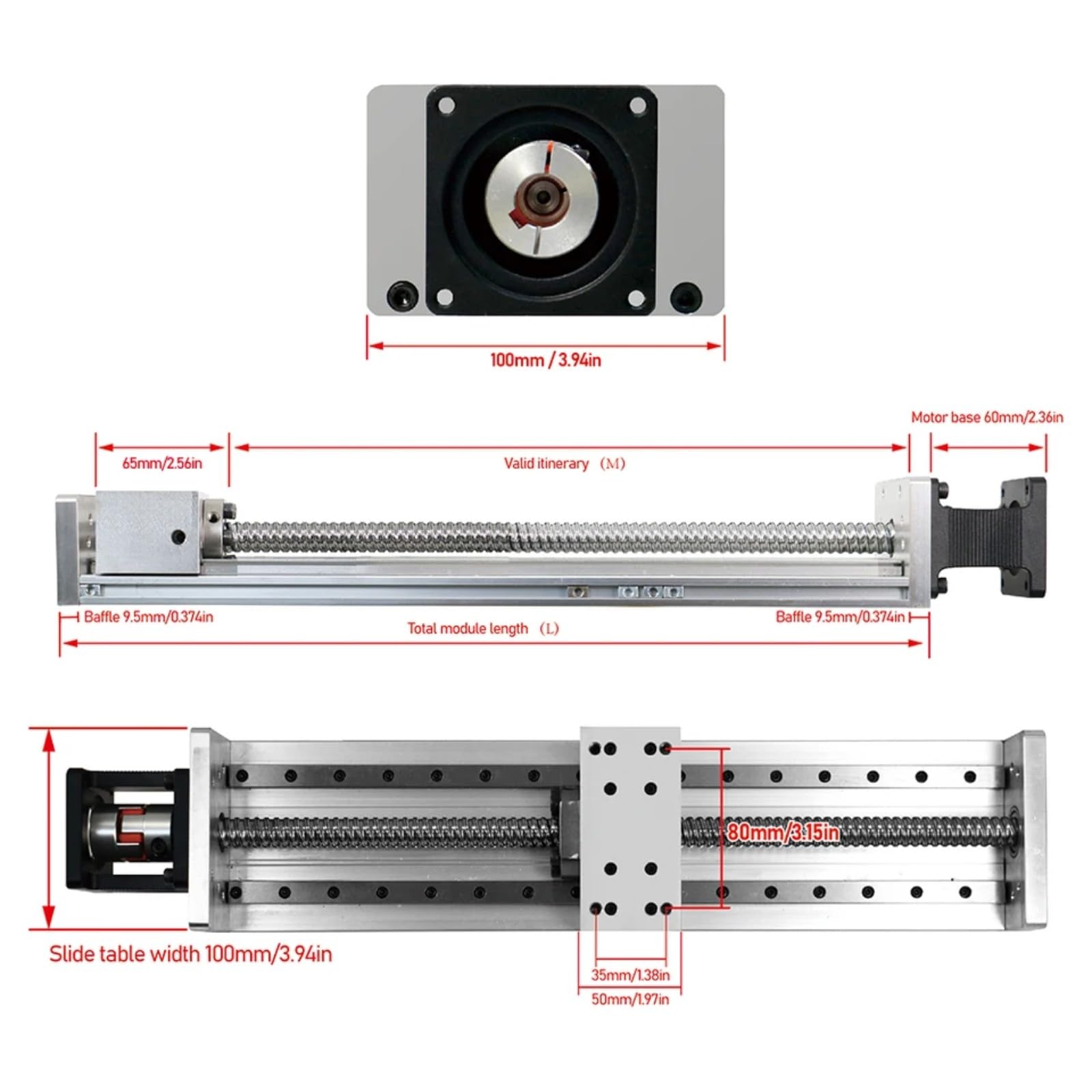 Slide de rail linéaire 100mmZ Shaft MGR12(150mm SFU1605 Nema24)