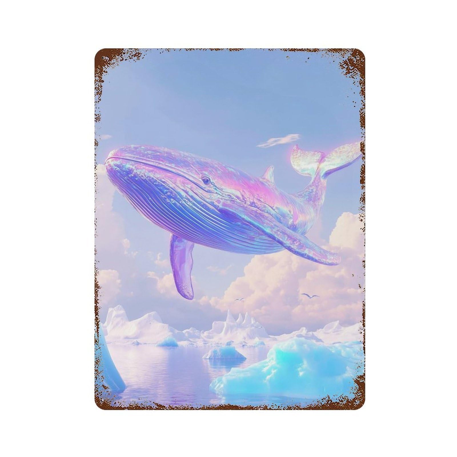 Holographic Whale Rusty Metal Tin Sign 15.7"x11.8", for Pub, Kitchen And Man Cave Decor, Farmhouse Wall Decor