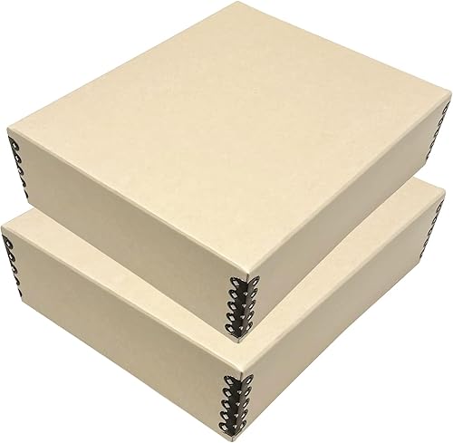 Vista 209 de Lineco, Caja de almacenamiento de archivos de museo de color tostado de 9 x 12 pulgadas, diseño frontal caído. Sin ácidos con borde de metal.