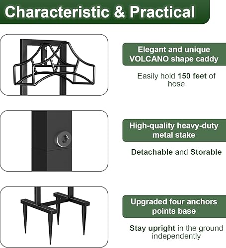 Vista 23 de Garbuildman Soporte de manguera de jardín independiente - Estante de carrete de tubo de agua de metal para exteriores, negro brillante