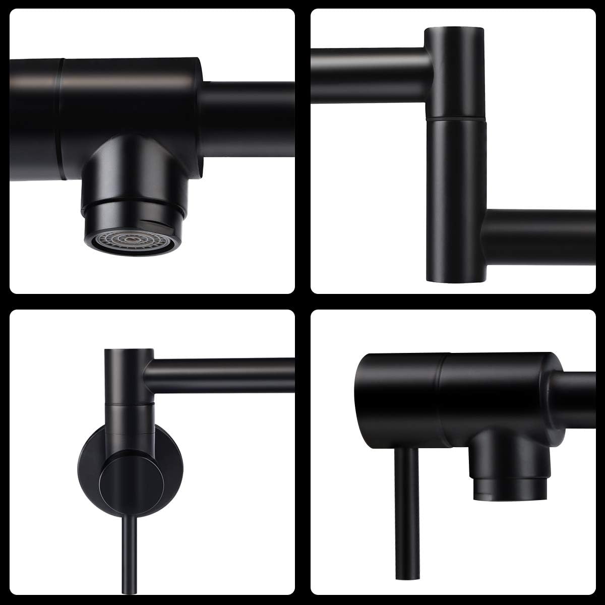 Get Cheap Price KWODE Matte Black Pot Filler Faucet Wall Mount Commercial Kitchen Sink Faucet Double Joints Folding Stretchable Swing Arm with Single Hole 2 Handles Brass
