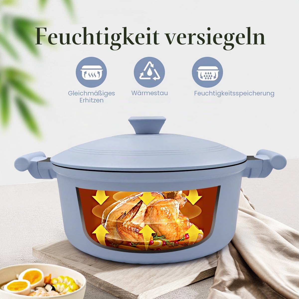 7L Suppentopf 28 cm mit Aluminium Deckel, Leicht und Langlebig, Antihaft-Kochtopf mit kühl bleibendem Griff, PFOA-frei- Blau