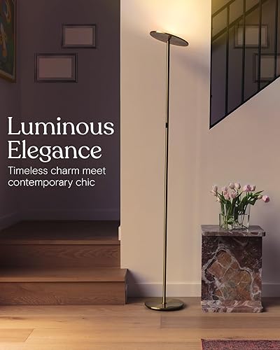 Miniatura 3 de Brightech Paquete Lámpara de pie de lectura LED Leaf BUNDLED con Sky LED Torchiere Lámpara de pie - Latón antiguo