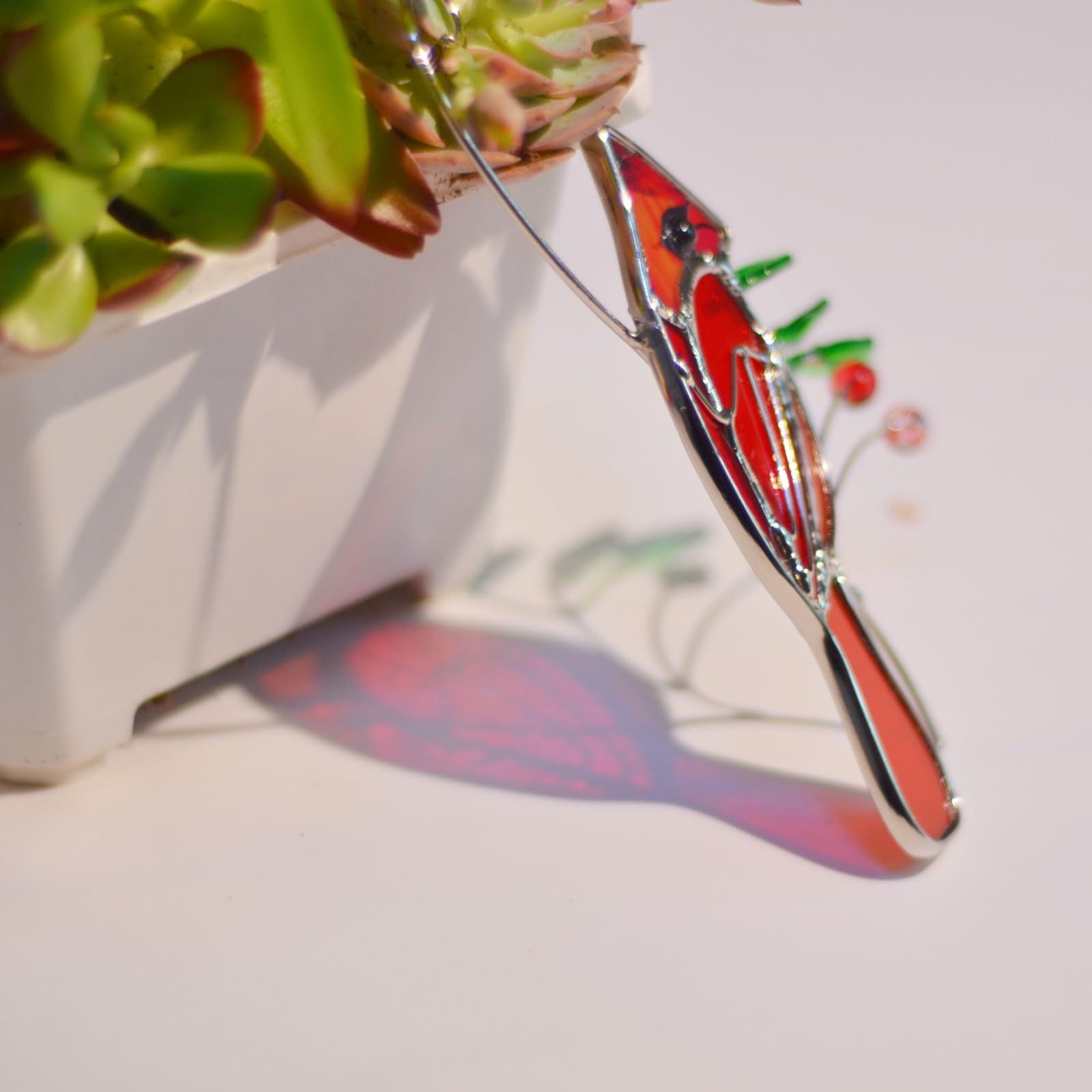 Cardinal Stained Glass Window Hanging, Suncatchers for Windows Birthday Gift for Mom Multicolor Stained Glass Suncatcher Window Panel Cardinal Window Hanging Personality Ornament Decoration (B)