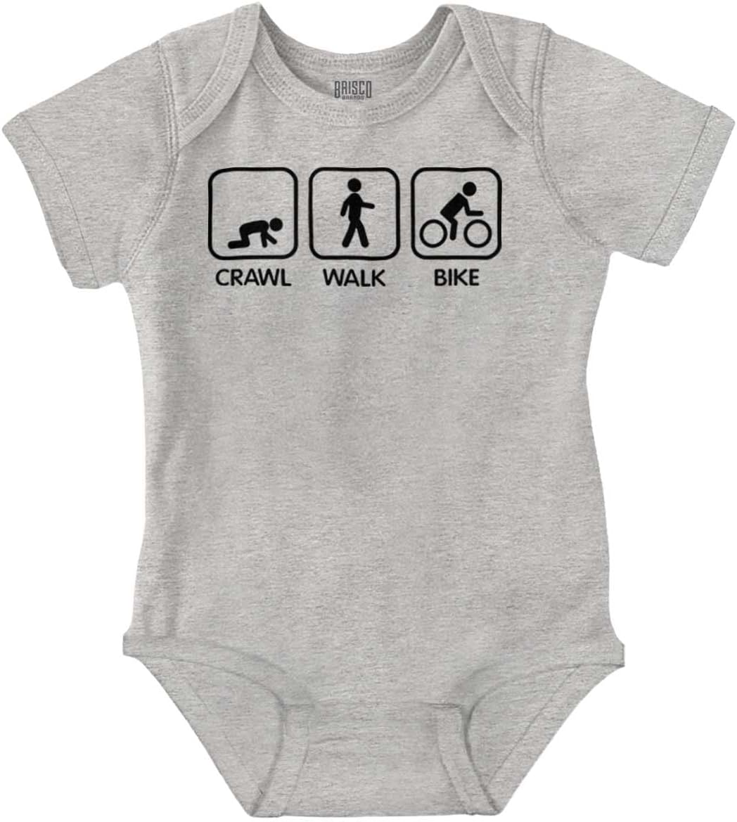 Brisco Brands Crawl Walk Bike Street Sign Humor Baby Romper Boys or Girls