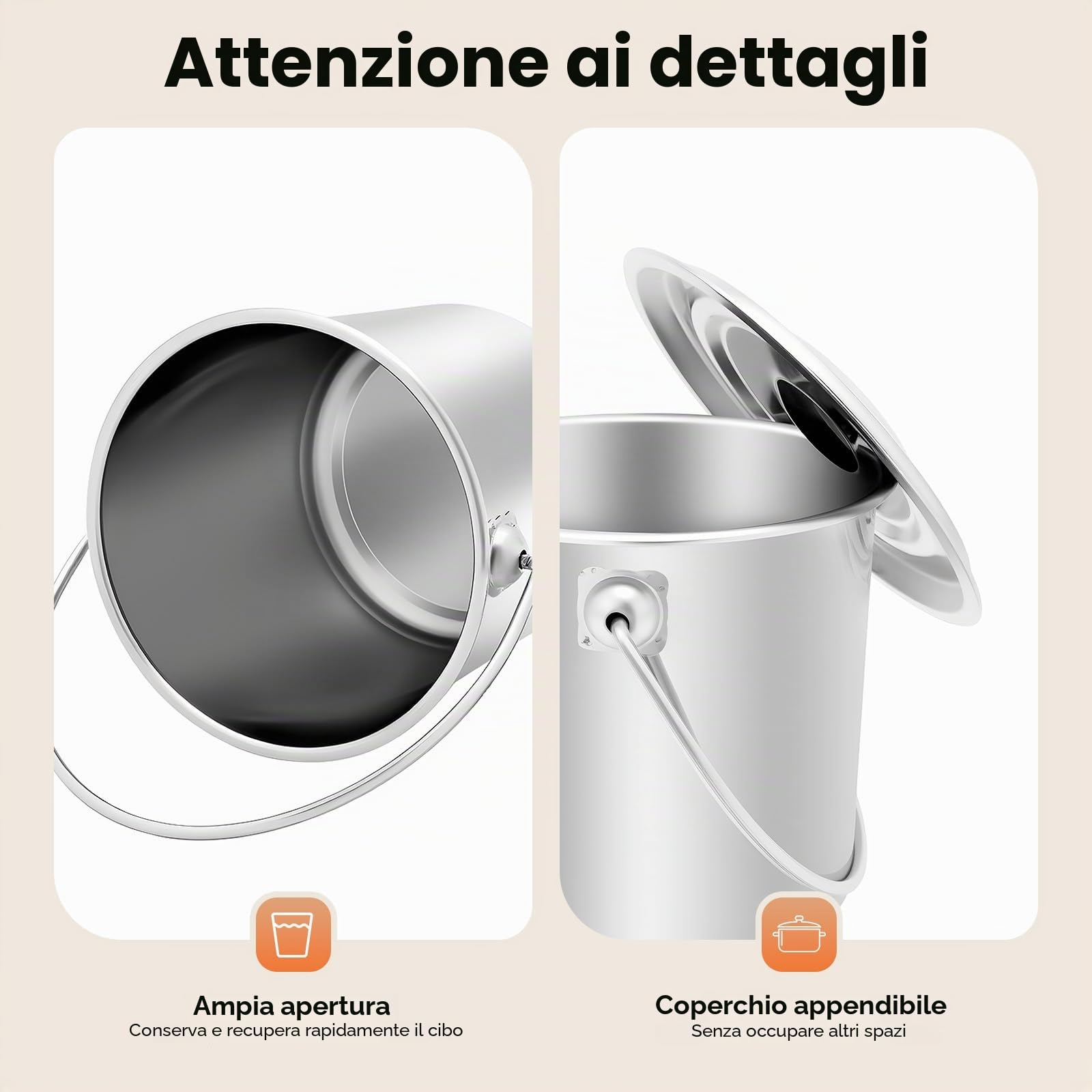 Secchio in Acciaio Inox con Coperchio, 6 L, 12 L, 20 L