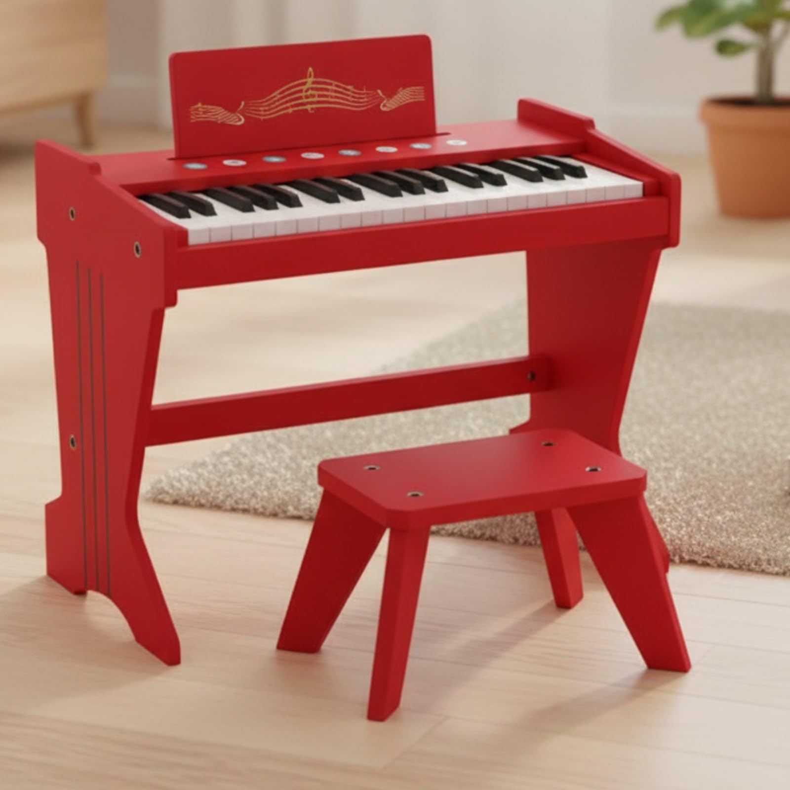 Piano Compact | sur Pied, Sûr, Instrument Musique, Enfants, Débutants, Rouge