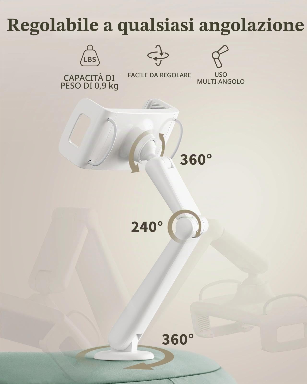 SAIJI Supporto per tablet Kindle, compatibile con Kindle da 4,7"-15,6", telefoni, tablet, iPad, monitor portatili, supporto per tablet regolabile a 360° per letto con braccio flessibile a doppio asse