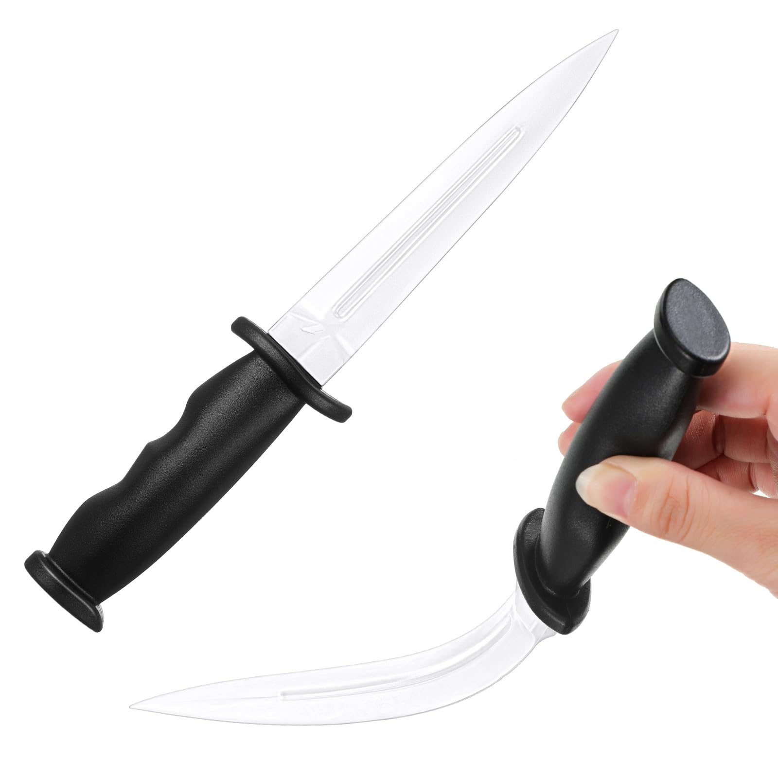 2 Cuchillos de Entrenamiento de Goma Armas Falsas Accesorios de Cuchillos de Goma de Práctica para Entrenamiento de Artes Marciales Deporte Autodefensa (Blanco)