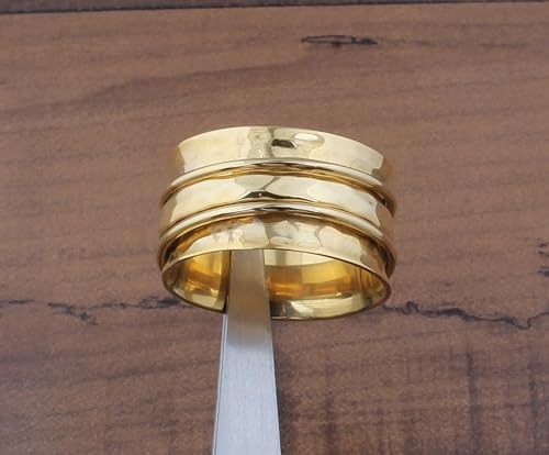 Miniatura 6 de Gold Plated Spinner Ring, Gold Plated Brass Fidget Anxiety Spinner Ring, Peridot Band For Women, Hand Hammered Worry Spinner Ring Gift