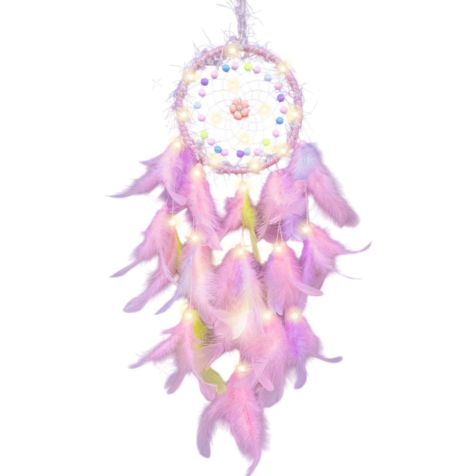 Uoxmiy Pink Dream Catcher, Feather Dream Catchers With Light For Wall Hanging Bedroom Home Decoration