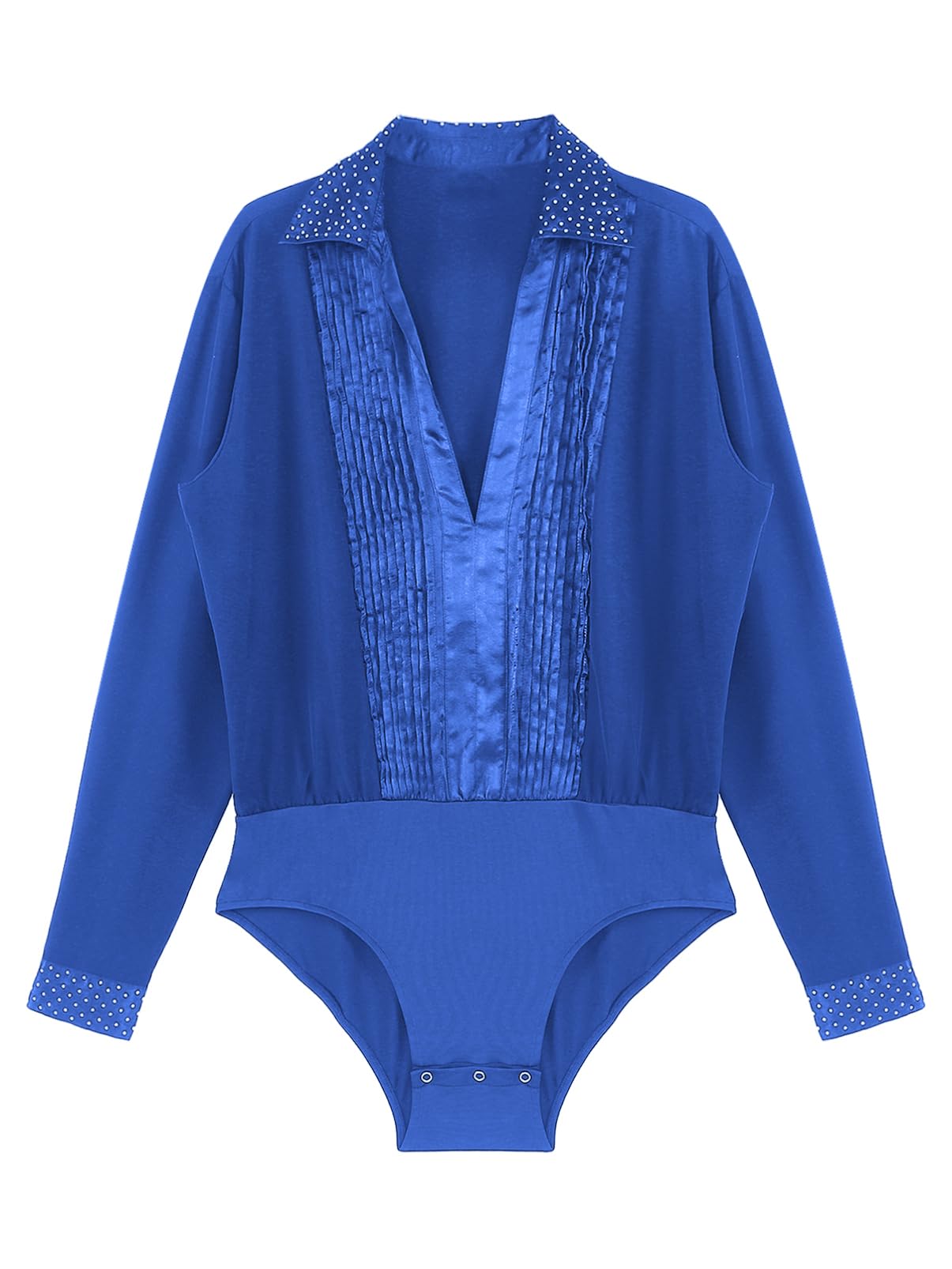 Aislor Maillot De Baile De Patinaje Artístico Para Hombre Body Plisado De Manga Larga Con Cuello En V Camisa De Baile De Jazz Latino