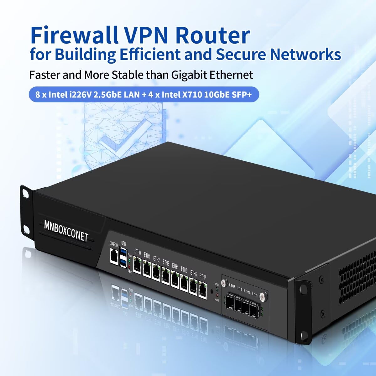 1U Rackmount Server 19'' Firewall Router Appliance Core i5-7500, 4 x 10GBE B250 Network Cabinet 8 x 2.5 Gigabit LAN Console OPNsense, VPN, VGA, USB 3.0, GPIO, Barebone NO RAM NO SSD