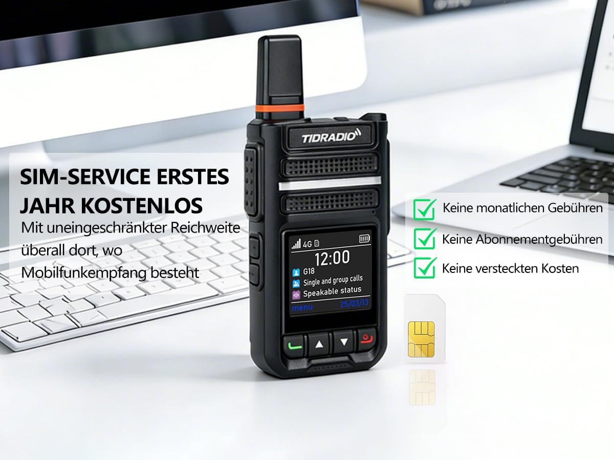 TIDRADIO TD-G18 4G LTE PoC Funkgerät | Globales Walkie-Talkie mit europaweiter Abdeckung & 6000 km Reichweite | 2er-Set mit SIM & Datentarif | Ideal für Teamarbeit, Baustelle, Logistik & Reisen