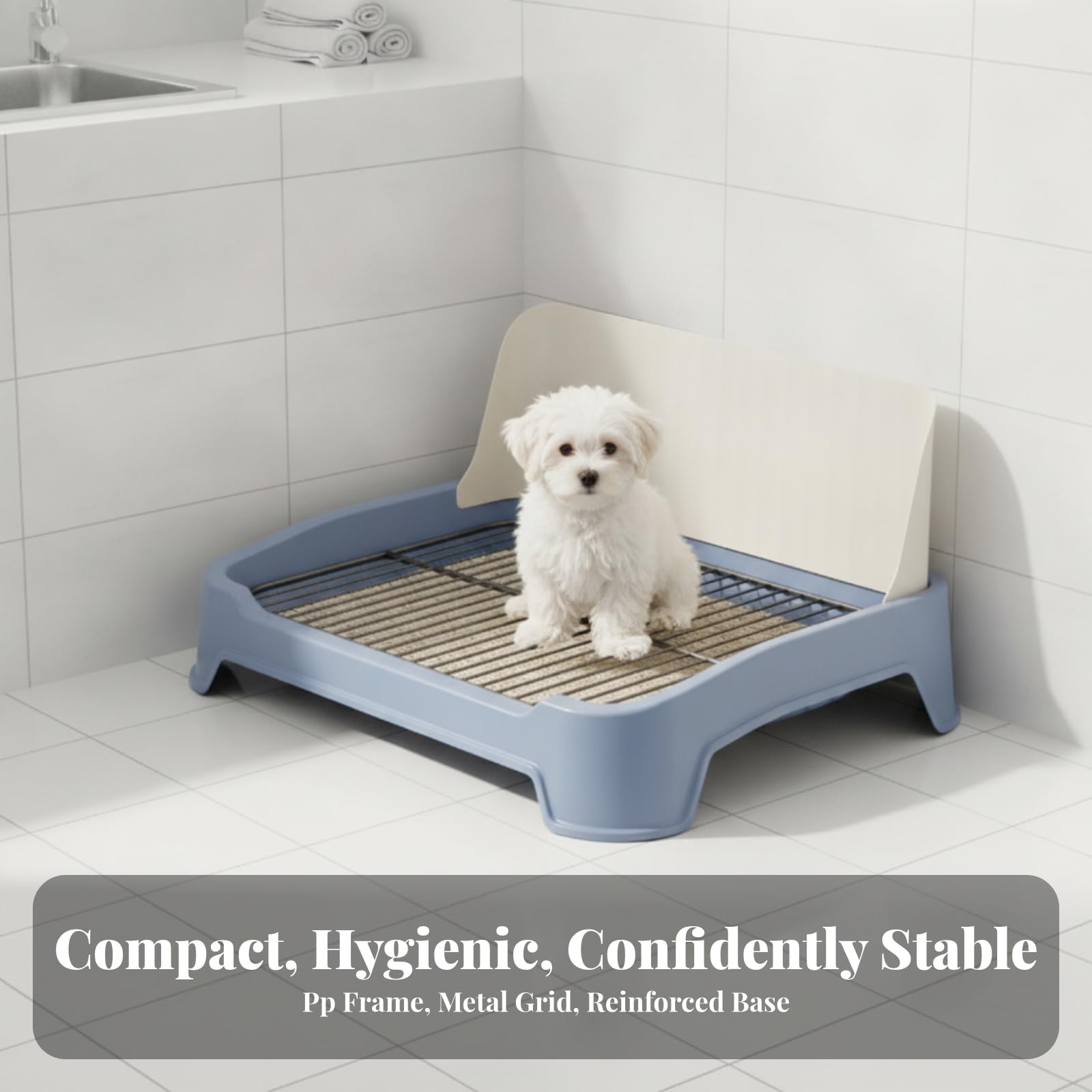 rockible Hygienisch Welpentoilette | Niedriger Einstieg, Hundeklo mit Spritzschutz, rutschfeste Standfüße, Welpenklo mit Metallgitter, für Wohnung, Gelb