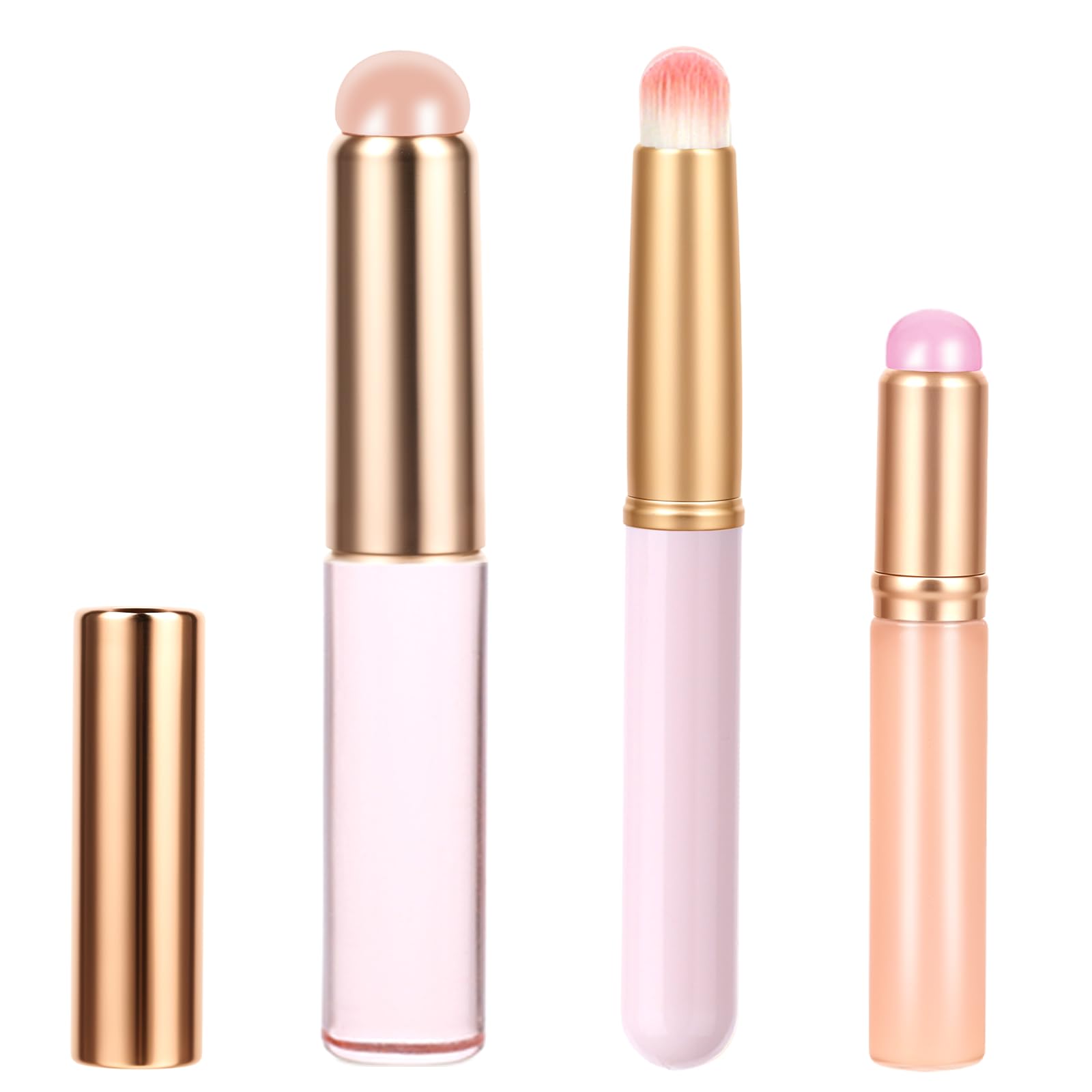 3 Pcs Silicone Lip Brush Reusable Lip Makeup Applicator Round Head Lip Brushes Applicator with Cover, Multifunctional Makeup Brush Beauty Tool for Lipstick Lip Gloss Balm Mask Concealer Eyeshadow