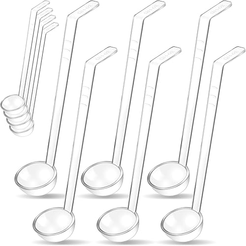 FoldTier Cucharón pequeño de plástico transparente de 1.2 onzas con mango largo de 9.25 pulgadas para servir aderezos, ponche, salsa, zumos de