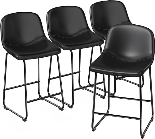 TAVR Furniture Juego de 4 taburetes de altura de mostrador de piel sintética sillas de isla sin brazos con respaldo para el hogar cocina comedor bar
