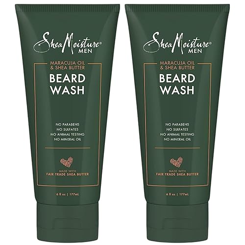 SheaMoisture Beard Wash - Champú para barba completa, hidratante con aceite de maracuja y manteca de karité orgánica cruda, cuidado de la barba para