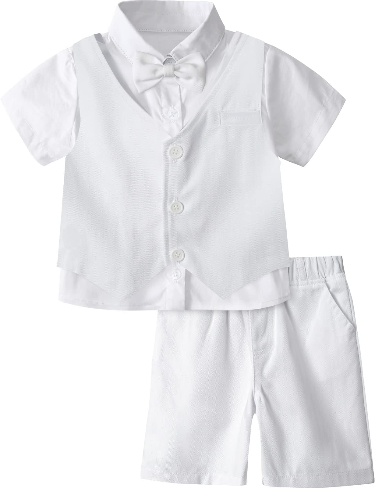 A&J DESIGN Completo corto per bambini, 3 pezzi, vestito formale da gentiluomo, 4-11 anni, camicia + gilet + pantaloncini + papillon