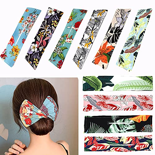 Viilich 10pcs Deft Bun,hair bun,hair bun maker,Fashion Hair Maker for Woman,Classy Multicolor Cloth Magic Clip and Twist Hair Tool, French Twist Summer Hairstyle Bow Scrunchies Chignon Twister