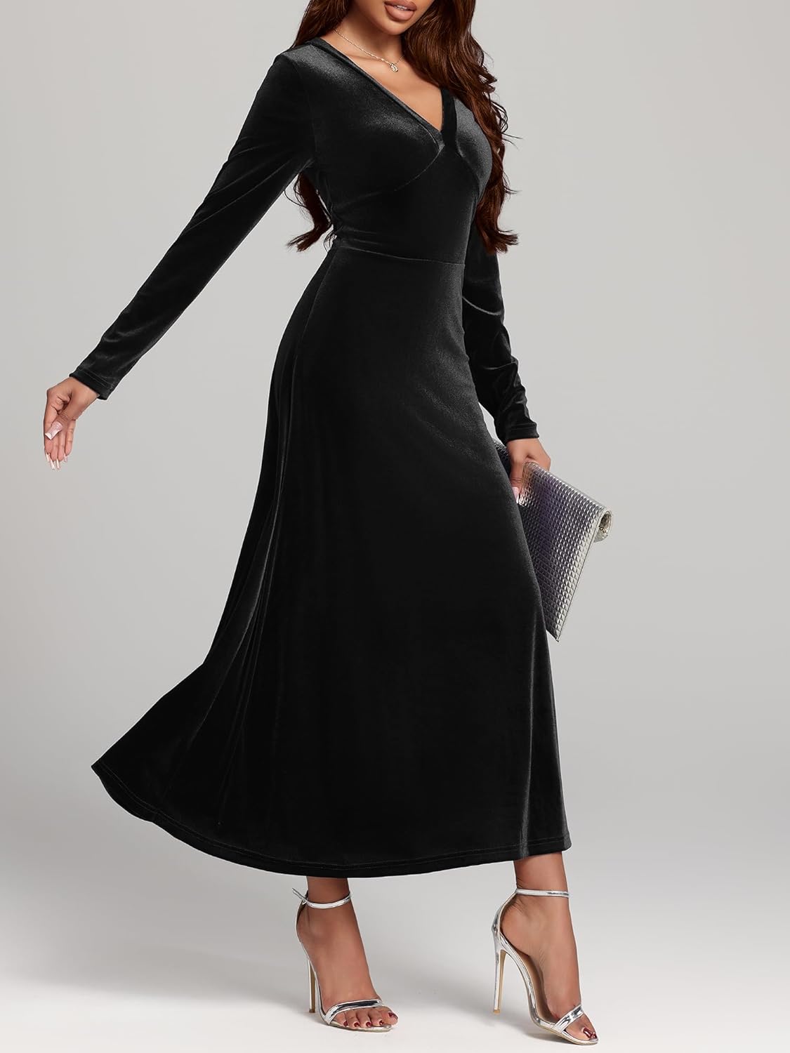 Women Velvet Maxi Dress Long Sleeve - Image 3