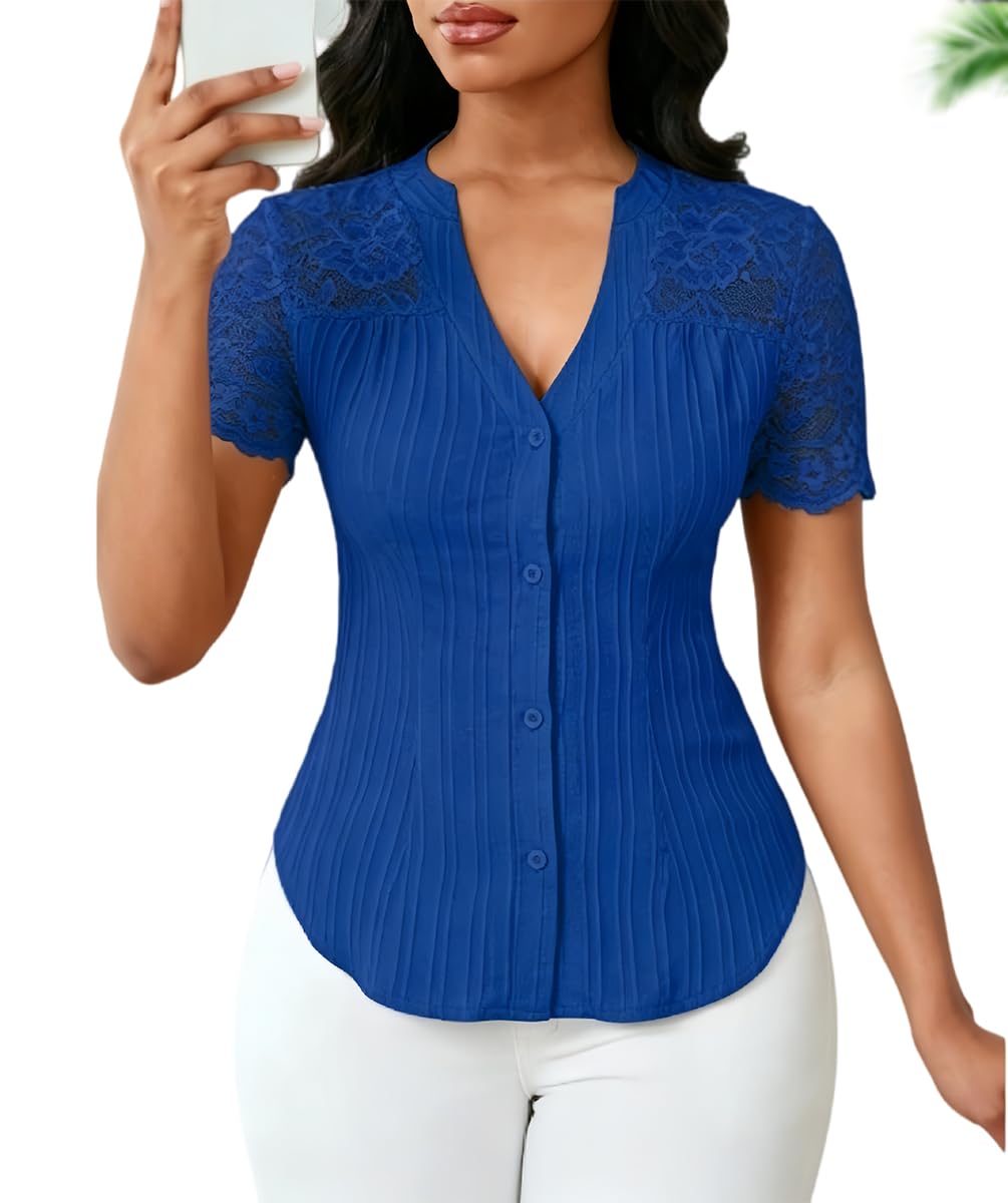 Blusa Elegante para Mujer con Detalles de Encaje y diseño de un Solo Color