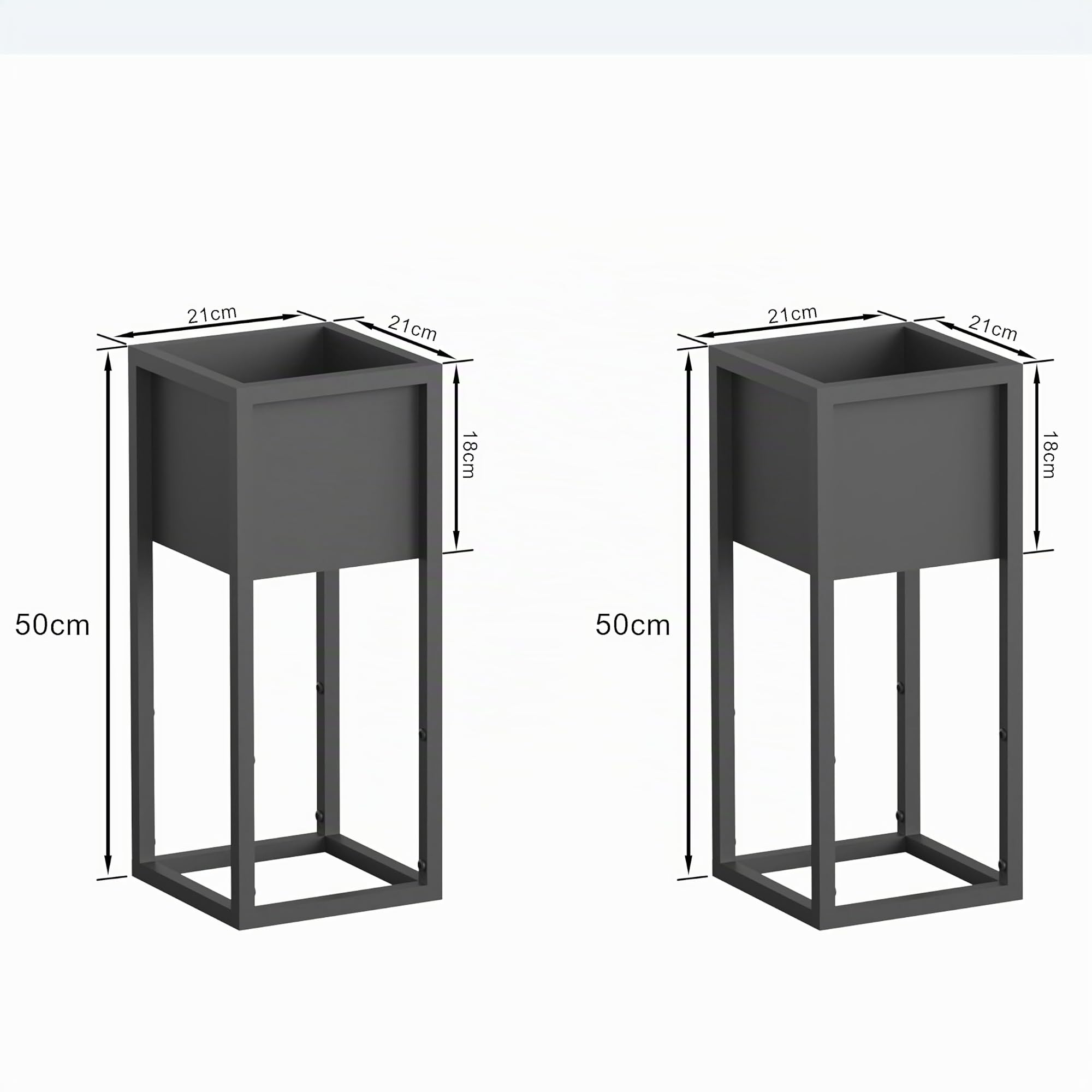 Blumenständer Metall Schwarz 2er Set, mit Gestell, Wohnzimmer & Flur, eckiger Pflanztopfständer(Schwarz 2stück)