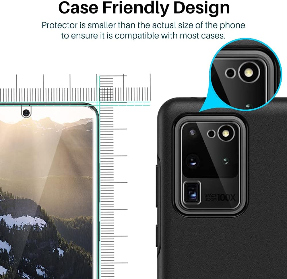[2+3 Pack] LϟK Designed for Samsung Galaxy S20 Ultra 6.9 inch, 2 Pack Flexible TPU Screen Protector & 3 Pack Tempered Glass Camera Lens Protector, Support Fingerprint, Bubble Free - Alignment Frame