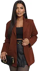 Blazer Feminino Alfaiataria Alongado Social Terninho (BR, Alfa, M, Regular, Regular, Marrom)