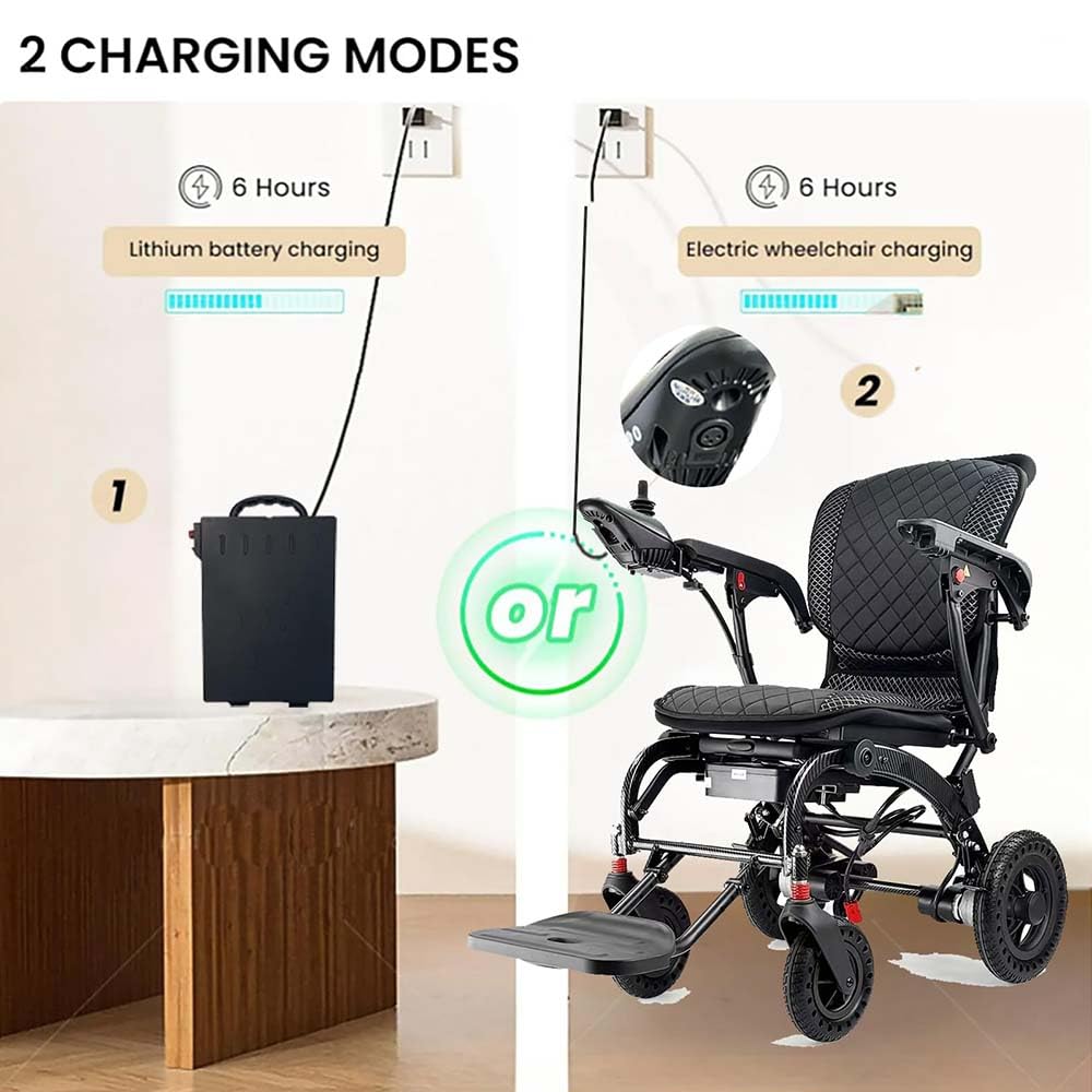 Silla de ruedas eléctrica, ligera y ergonómica, plegable, de solo 14 kg, motorizada, con doble motor, reposabrazos elevable, con muleta e iluminación. (Silla de ruedas con sombrilla)