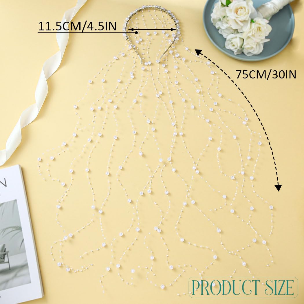 CASDRE Pearl Bride Wedding Headband Silver Bridal Headpiece Tassel Hair Vine Evening Party Hair Accessories for Women and Girls - Image 6