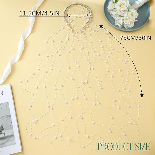 Miniatura 3 de CASDRE Diadema de boda con perlas de diamantes de imitación plateados, borla para el cabello, fiesta de noche, accesorios para el cabello para