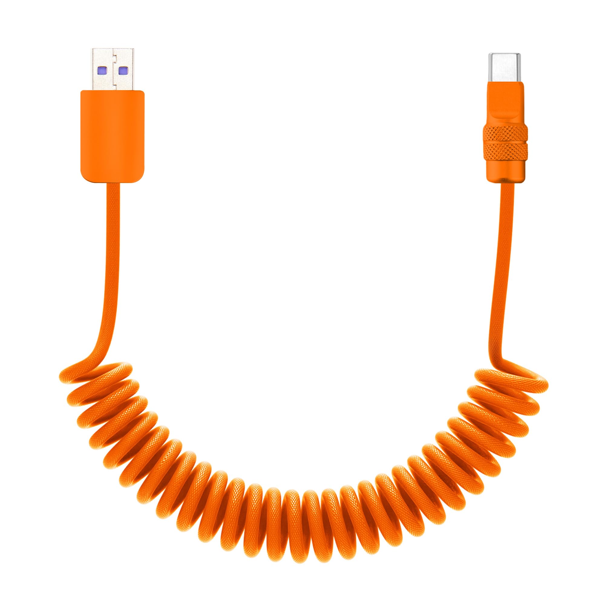 chubbycable Curly Chubby 120W Coiled USB C Fast Charging Cable Durable Braided Charger Cord for Car Compatible with iPhone 17-15 Series iPad, Orange+