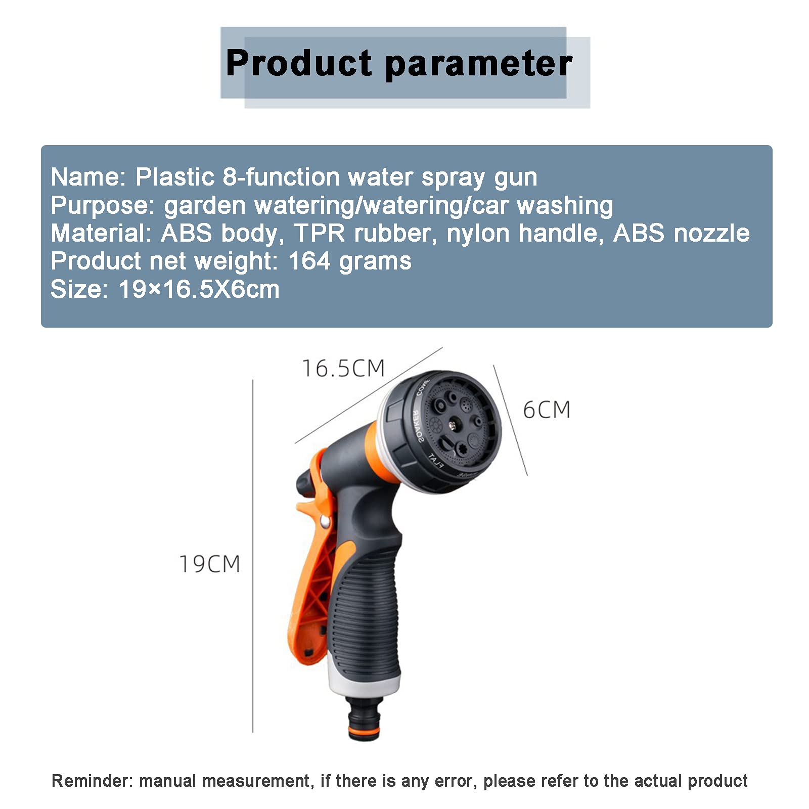 Pistola Manguera Jardin, 8 Modos Pistola De Riego Pistola Pulverizadora para Manguera De Jardín Ajustable para Lavado De Coches, Riego De Jardines, Baño De Mascotas, Limpieza Casas