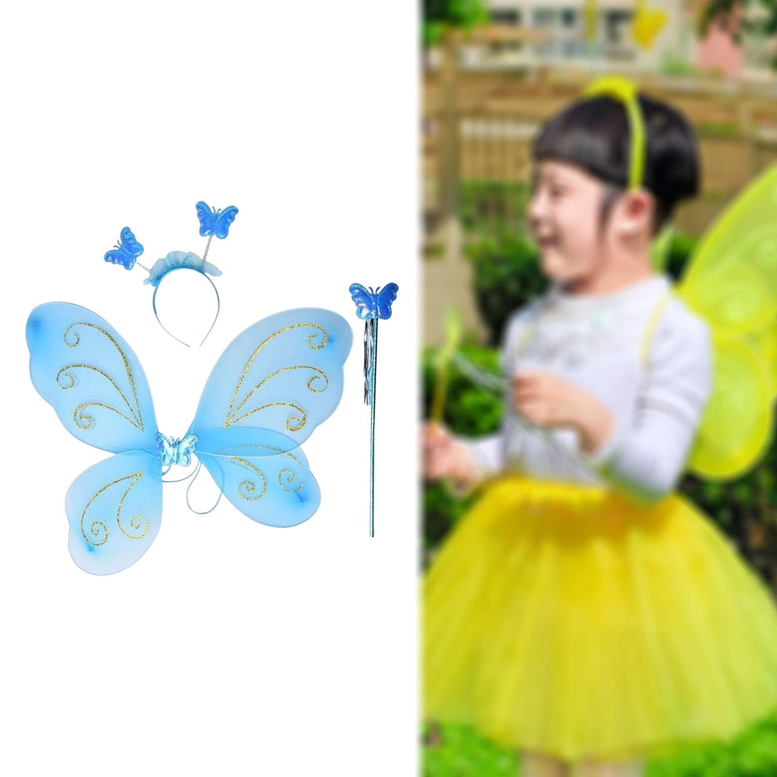 Set Ailes De Papillon Enfant – Déguisement Fée Avec Collier, Baguette Et Couronne – Carnaval Anniversaire